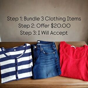Any 3 clothing items in my closet and offer 20.00.